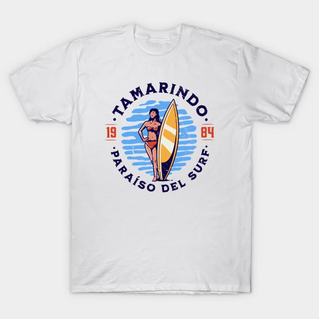 Vintage Tamarindo, Costa Rica Surfer's Paradise // Retro Surfing 1980s Badge B T-Shirt by Now Boarding